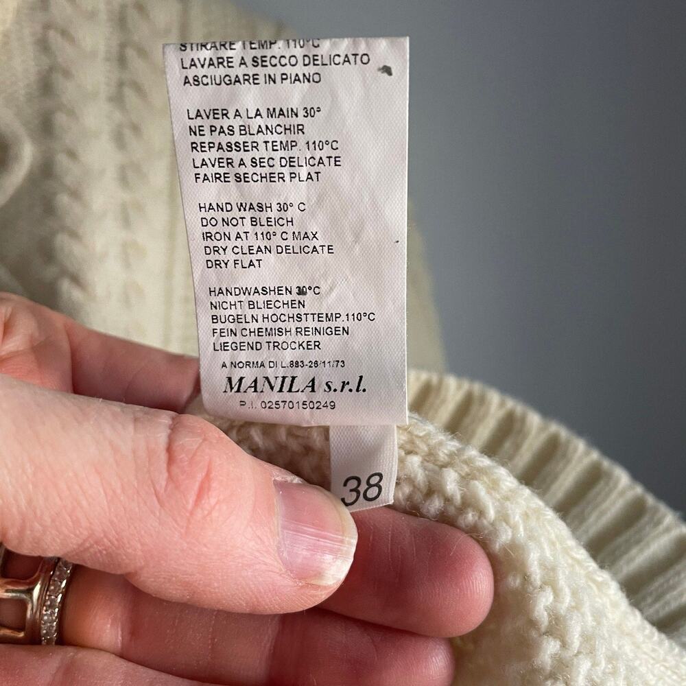 Mauro Grifoni Cream 100% Merino Wool Cableknit Fisherman Heritage Sweater size 6 - Picture 6 of 6